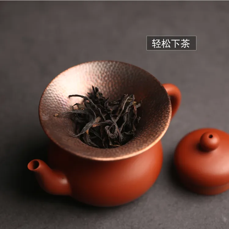 纯朱泥陶瓷铜投茶器茶叶茶漏适合小壶口倒茶入壶漏斗功夫茶具配件