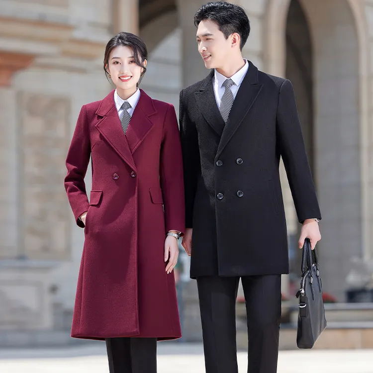 职业装呢子中长男女同款大衣加棉加厚毛呢风衣公司气质外套工作服