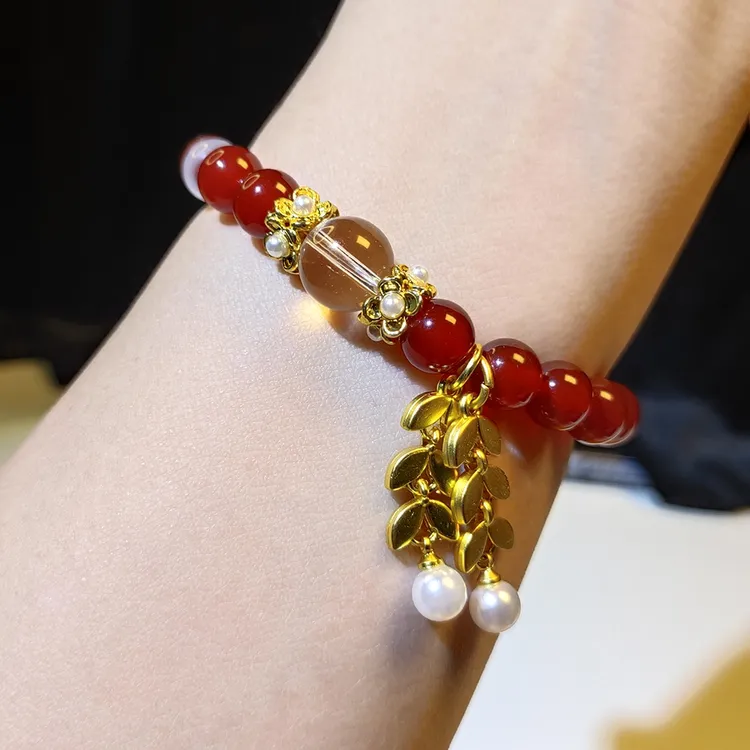 天然红玛瑙白水晶散珠珠一份diy手链手串