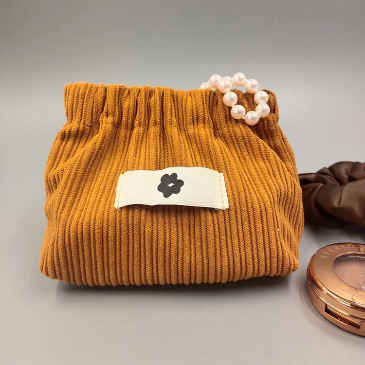 新款弹片口红包便携灯芯绒收纳小包大容量随身外出简约化妆包时尚