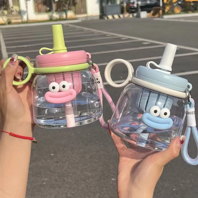 女生水杯夏天高颜值带吸管大肚杯大容量茶漏耐高温带提手学生杯子
