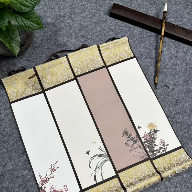 10*40cm 空白书法创作迷你小卷轴梅兰竹菊挂轴半生半熟毛笔练习纸