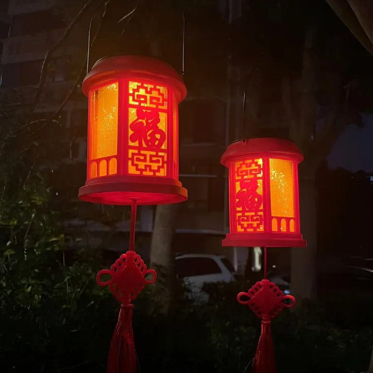 新中式国风太阳能红灯笼六角亭创意福字红灯笼户外太阳能照明灯
