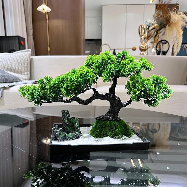 假树仿真迎客松罗汉松盆栽新中式客厅电视柜玄关摆件入户书房盆景