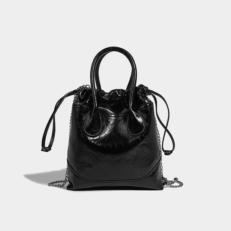 流浪包2025新款秋冬高级感皱褶托特手提包小众抽绳链条单肩斜挎包