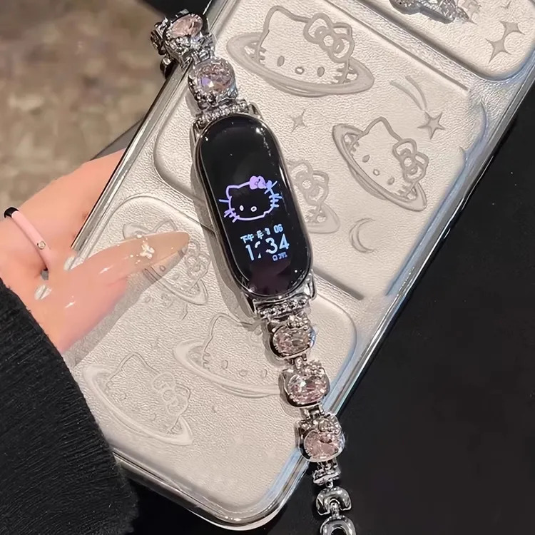 适用小米手环10表带小米手环9金属镶钻KT猫女款腕带小米8/小米10