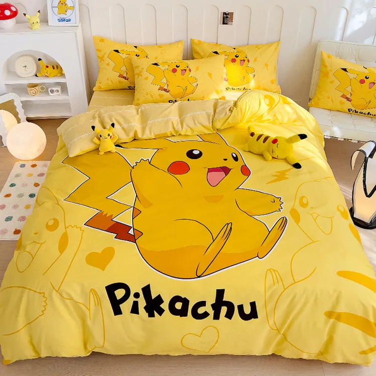 宝可梦皮卡丘床上四件套纯棉全棉被套床单宿舍三件套学生卡通儿童