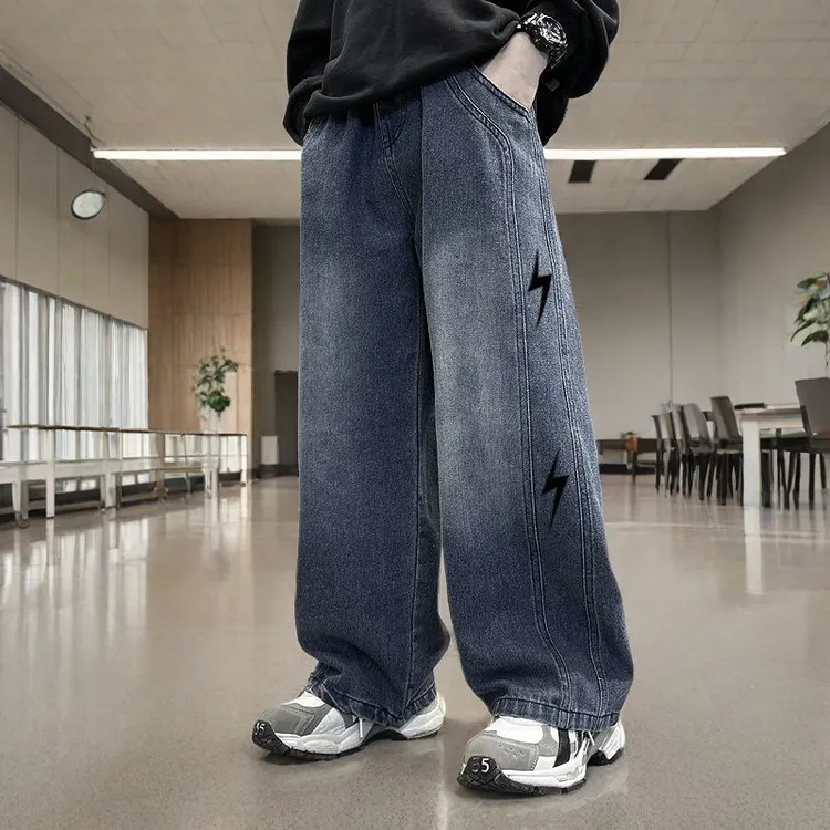 男童牛仔裤儿童春秋新款学生版阔腿裤中大童帅气韩版宽松直筒裤潮