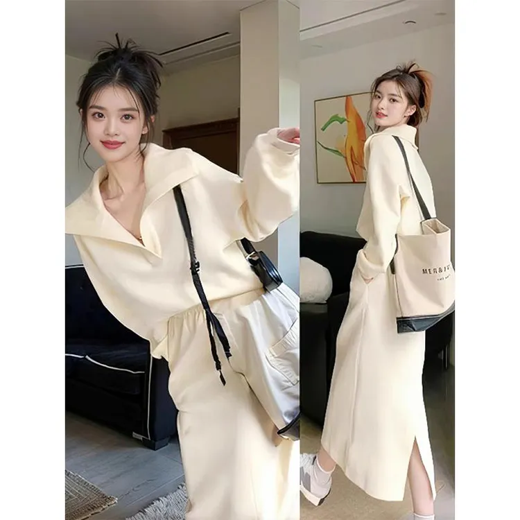 小香风休闲运动卫衣套装女秋季高级感气质盐系轻熟半身裙两件套装