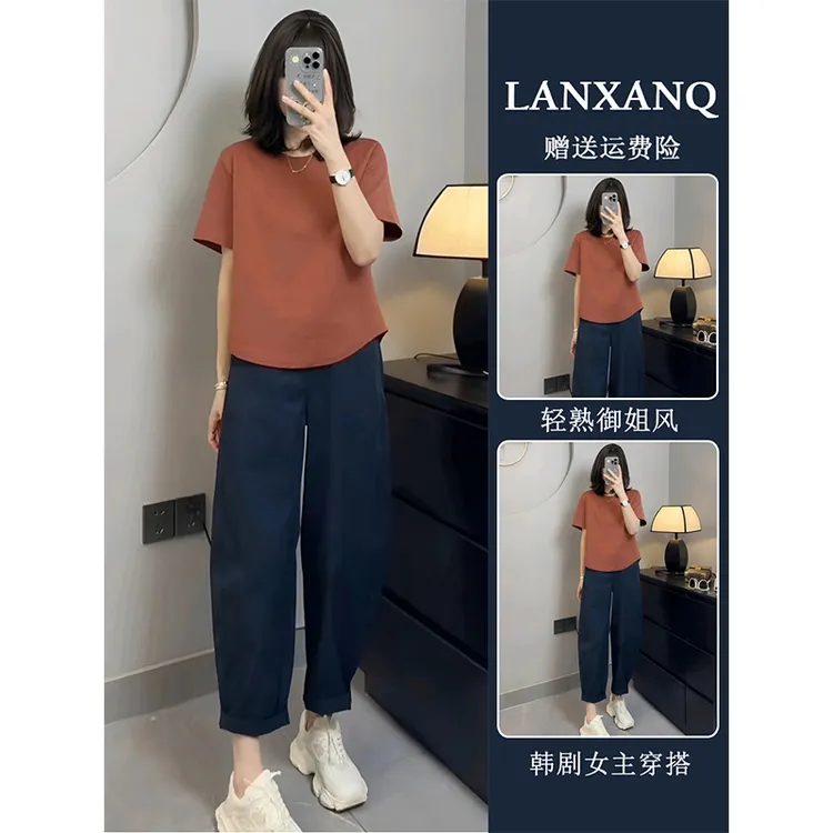 套装女2025新款夏季茶系穿搭一整套小个子干练气质上衣裤子两件套
