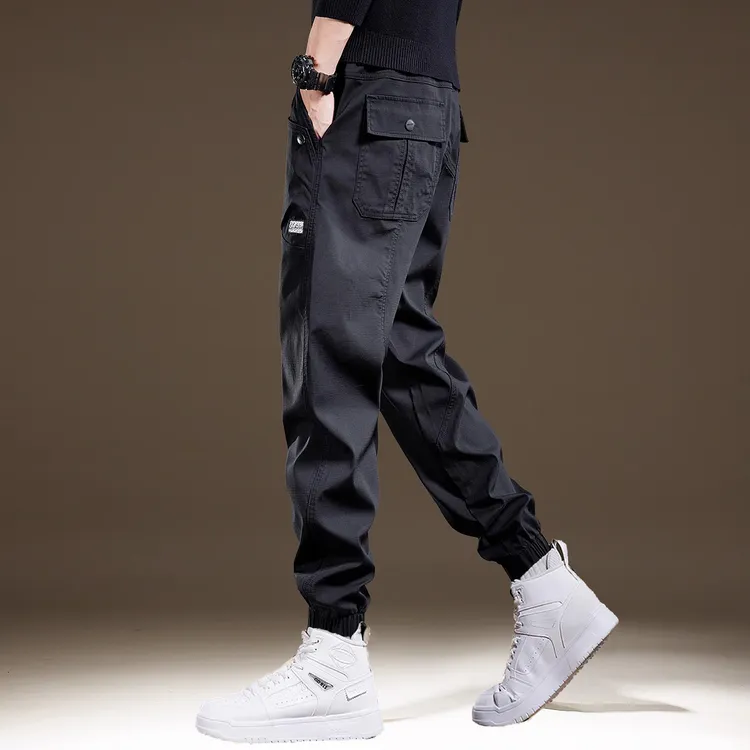 美式重磅复古男装工装裤秋冬款束脚休闲裤宽松大码加绒运动哈伦裤
