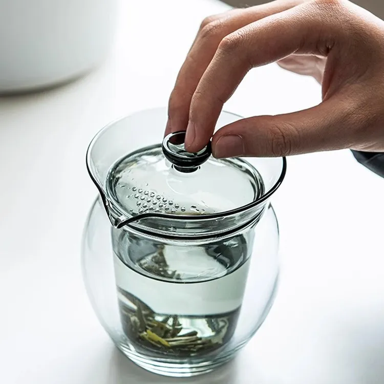 玻璃泡茶盖碗防烫手双层两才创意手抓壶自带过滤泡茶碗 