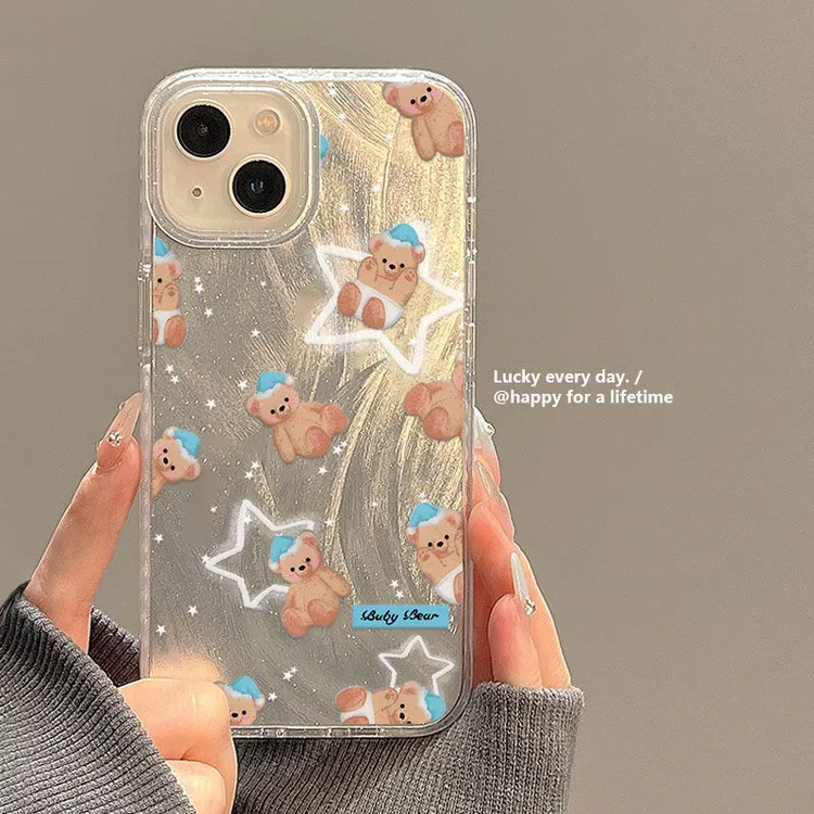 玩偶小熊羽纱适用华为vivo小米oppo荣耀苹果14手机壳15镭射13防摔