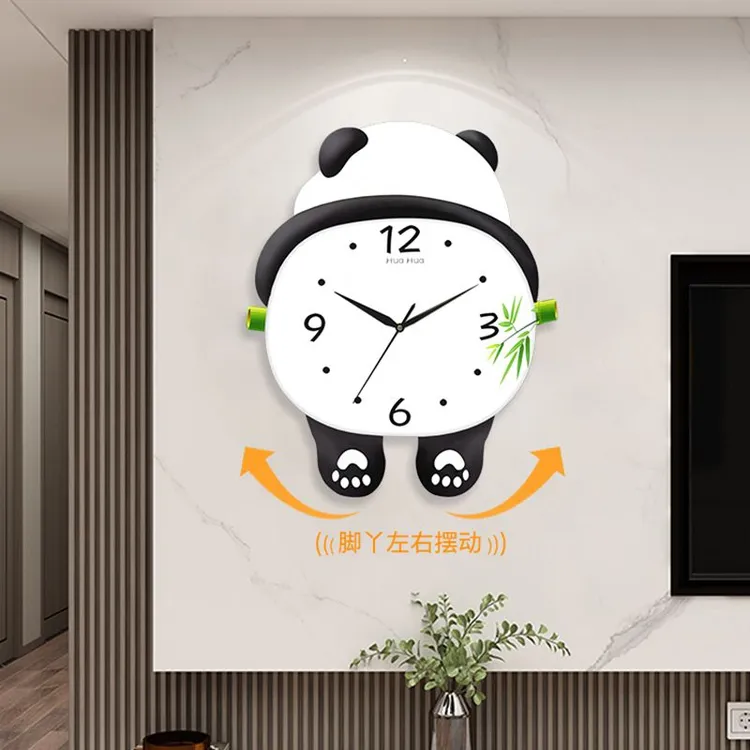 熊猫客厅免打孔挂钟新款可爱挂墙壁挂创意时钟现代简约卡通表