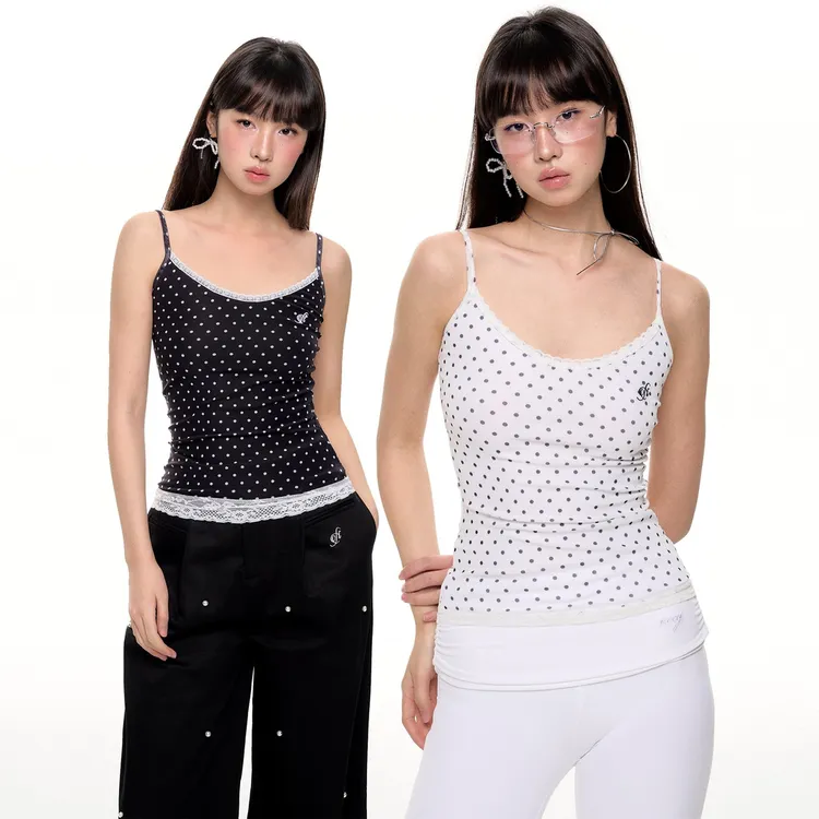 NECY【涩谷辣妹】双色波点蕾丝吊带纯欲芭蕾风女打底内搭背心