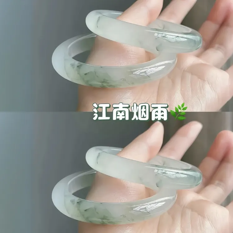 官方鉴定天然新疆天山翠飘绿半山水飘花手镯女玉镯礼物多样性发一