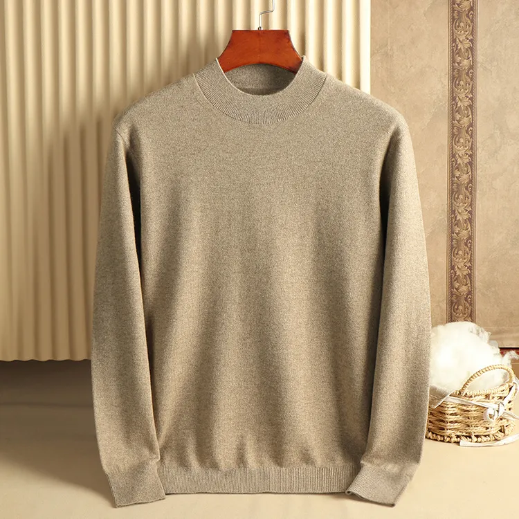 baby绒康赛妮小山羊绒纱线冬季保暖半高圆领男款纯羊绒衫100%纯色