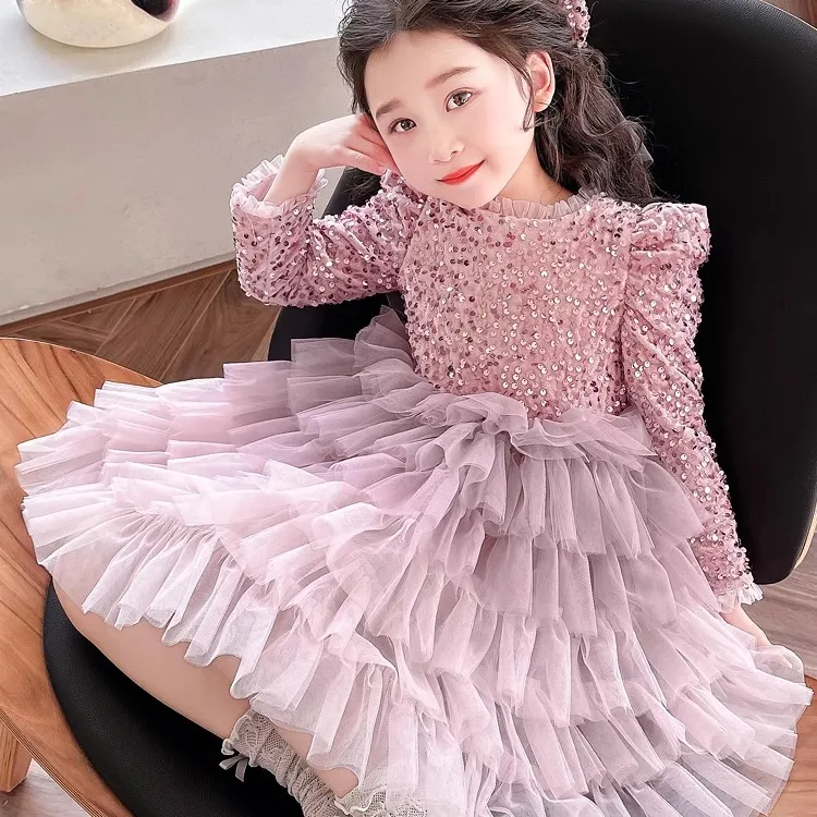 女童公主裙秋季生日宴甜美洋气蓬蓬蛋糕裙女孩连衣裙春秋高端礼服