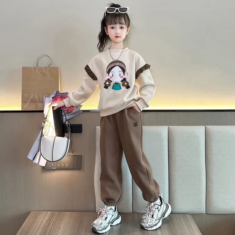 女童春秋季套装2025新款时髦女中大童洋气网红春季运动卫衣套装潮
