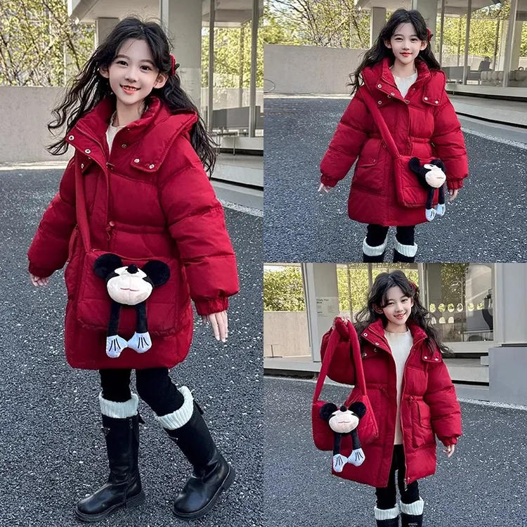 女童红色棉服冬装2025新款洋气儿童收腰加厚棉袄小女孩本命年外套