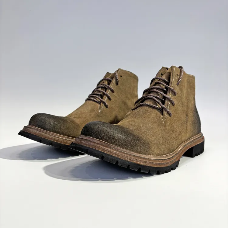 水洗马皮复古高帮皮鞋男马皮翻毛皮做旧固特异真皮透气时尚沙漠靴