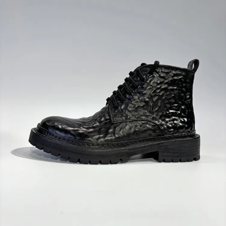 缩纹马臀皮马丁靴重工水洗固特异机车靴复古厚底增高型男高帮靴
