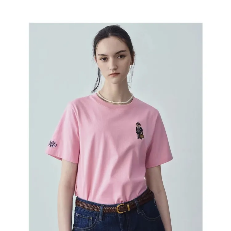 TeenieWeenie小熊2024新款春装简约素色圆领短袖T恤休闲套头衫女