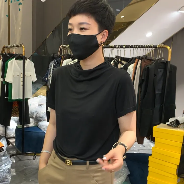 JING2025新款高端女装舒适凉爽桑蚕丝上衣纯色气质修身百搭T恤