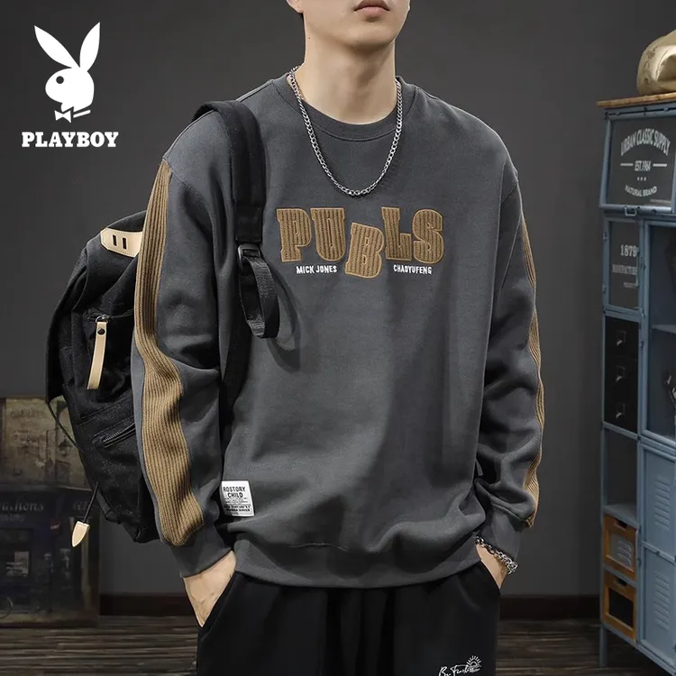 花花公子2025新款男士卫衣宽松大码春秋运动潮牌长袖痞帅休闲上衣