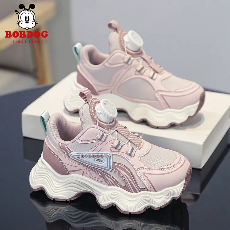 Bobdog/巴布豆春季新款加绒运动鞋休闲百搭保暖旋转纽扣男女童鞋