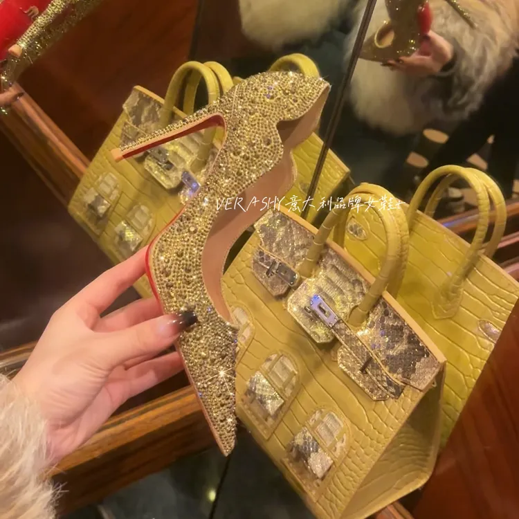 【鎏金岁月】2025定新款金色高级贵气细跟尖头红底高跟鞋时尚单鞋