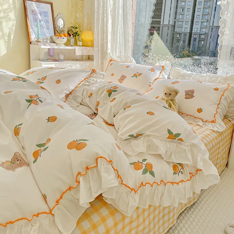 40支全棉四件套公主风花边被套2024春季南通床品纯棉床单被套裸感