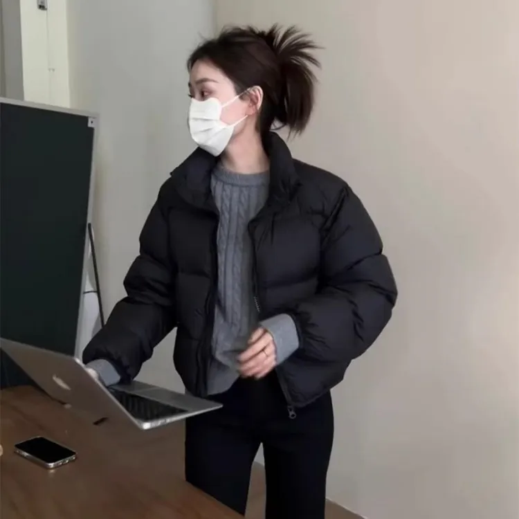 【肯豆风】冬季新款立领纯色简约大方潮流百搭加厚保暖棉服外套女