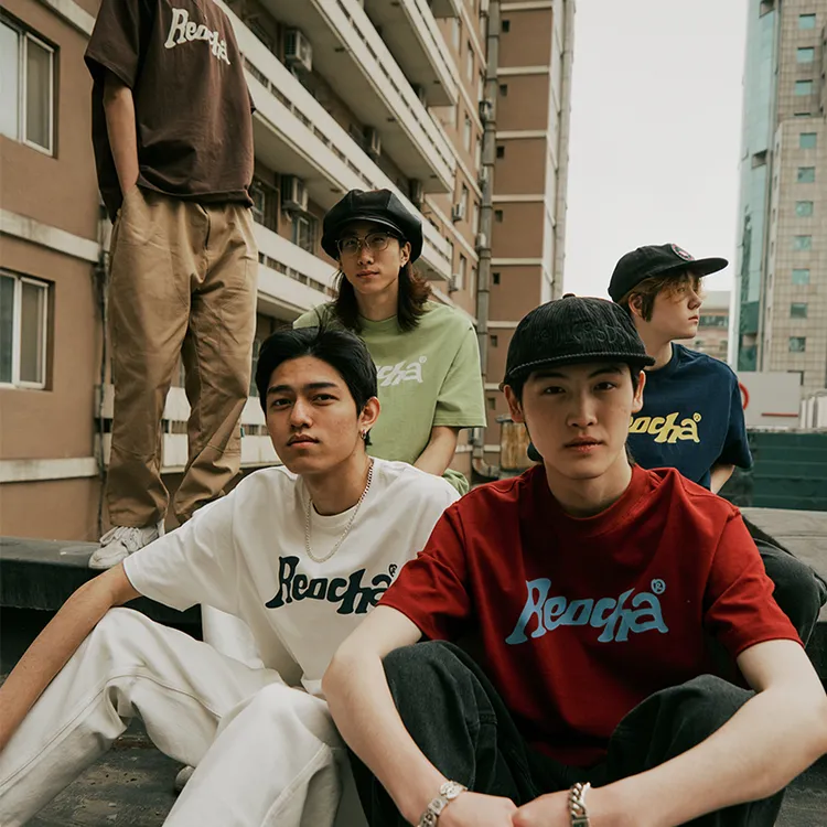 REOCHA/热呈多色潮流休闲印花短袖TEE圆领宽松纯棉/速干t恤男装