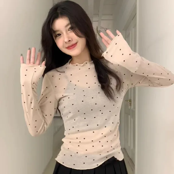 波点打底衫女装春夏季设计感百搭显瘦长袖2024年新款薄款防晒上衣
