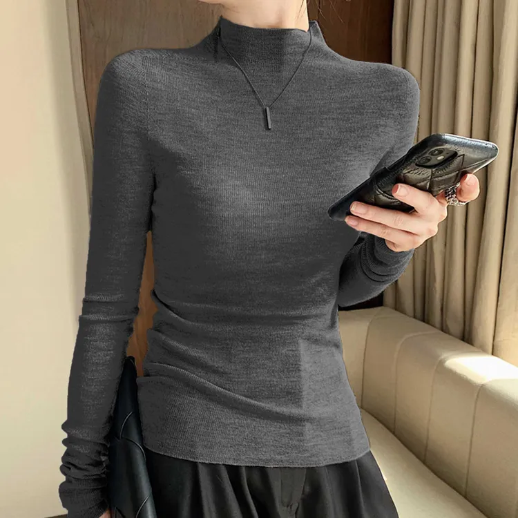 精纺超细羊绒衫女100纯羊毛衫半高领超薄紧身毛衣无缝显瘦打底衫