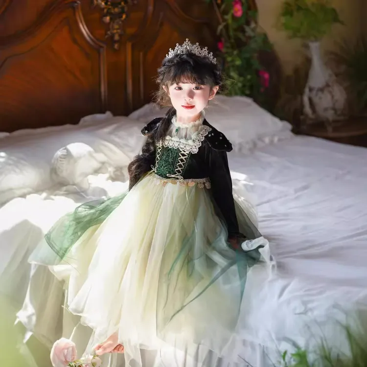 安娜生日公主裙女童春夏秋冬款发光女孩纱裙高端儿童礼服蓬蓬裙一