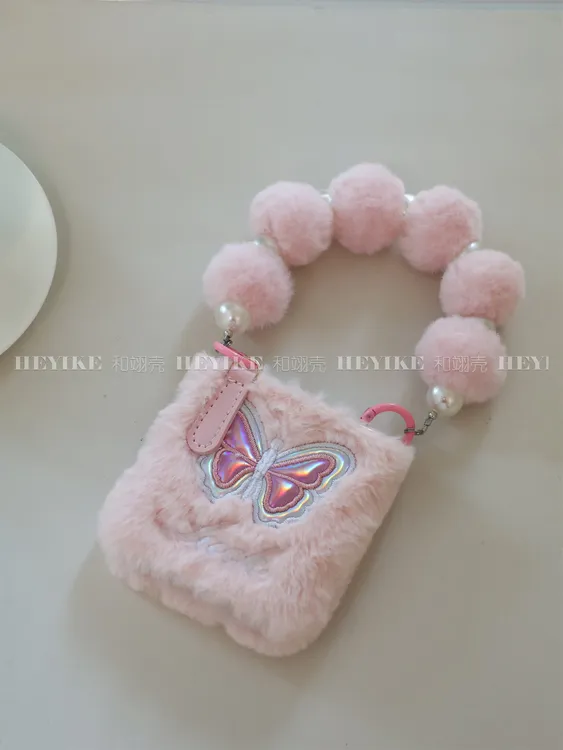 秋冬毛绒刺绣蝴蝶适用华为pocket2手机壳n3flip折叠zflip6保护套