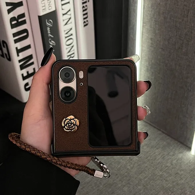 复古高级感皮纹山茶花适用于OPPOFindN3Flip折叠屏新女款n2保护套