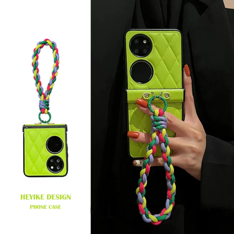 新款适用华为pocket2手机壳嫩芽绿菱格皮质puraX 高级折叠屏手提