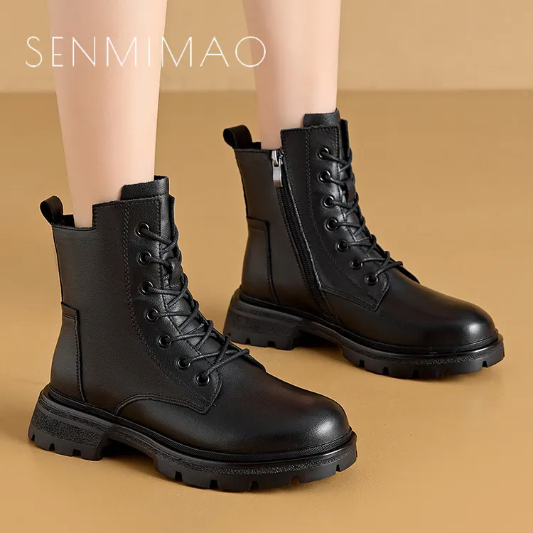 马丁靴2025秋冬新款女鞋加绒保暖靴子英伦平跟厚底真牛小皮鞋短靴