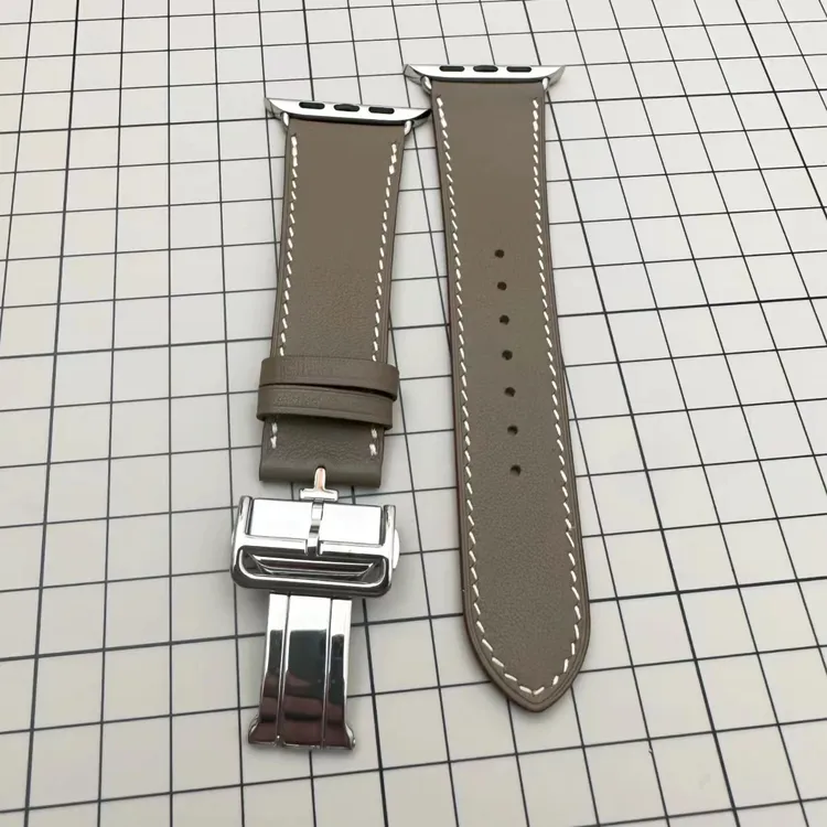 适配Iwatch4/5/6/7/8/9代大象灰配色牛皮表带皮质表带手表带真皮