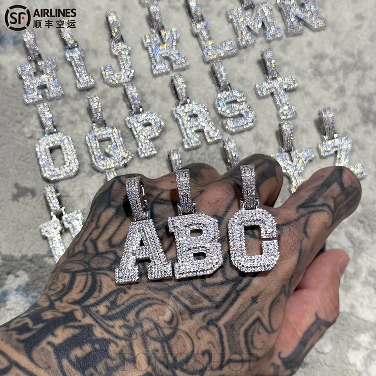 铜合金合成锆石吊坠 TONGSHOP 满钻26字母吊坠坠链 手镶嘻哈说唱