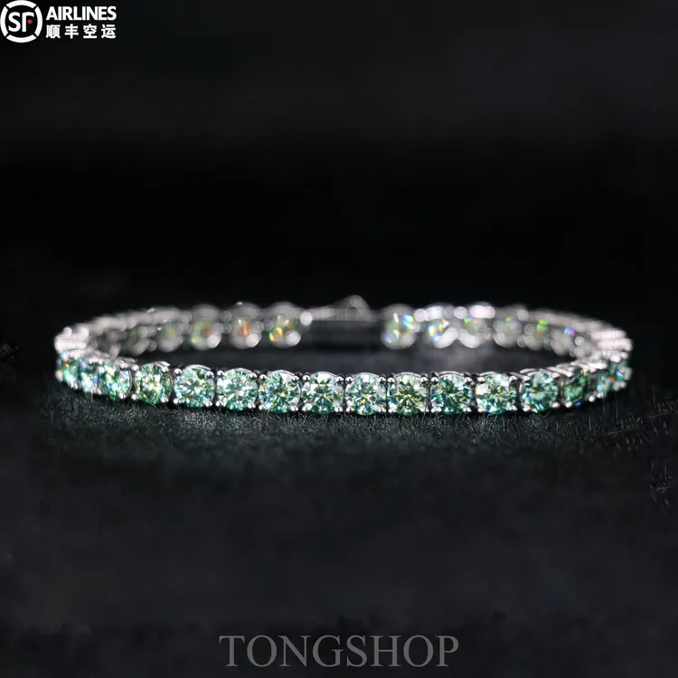 925银莫桑石手链 TONGSHOP 925银莫桑钻 5mm冰蓝湖水绿网球手链