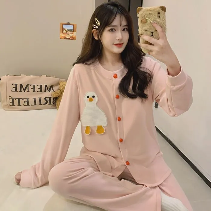 孕妇产后睡衣秋冬款少女风带胸垫德绒保暖产妇月子服哺乳喂奶套装