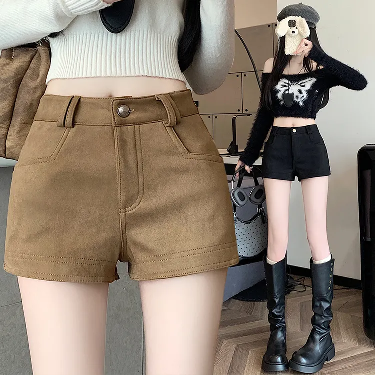 美式复古鹿皮绒短裤女秋冬外穿高腰显瘦辣妹修身包臀热裤2025新款