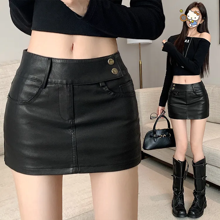辣妹美式复古PU皮裙半身裙女2025秋冬低腰设计感A字超短裙包臀裙