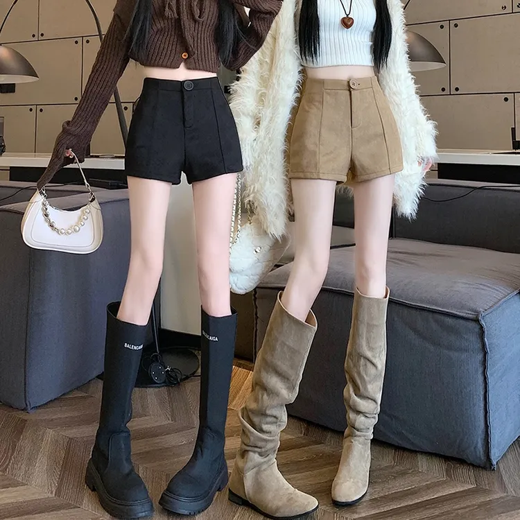 高腰显瘦鹿皮绒热裤短裤女2025秋冬新款包臀辣妹超短裤女士靴裤子