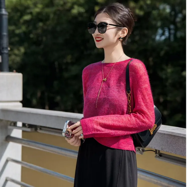 阿玛施AMASS【树莓粉针织】简约圆领长袖针织衫538002