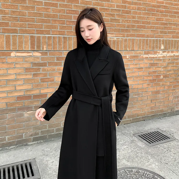 2023年秋冬新款赫本风大码女长款过膝大衣女毛呢外套减龄显瘦加厚